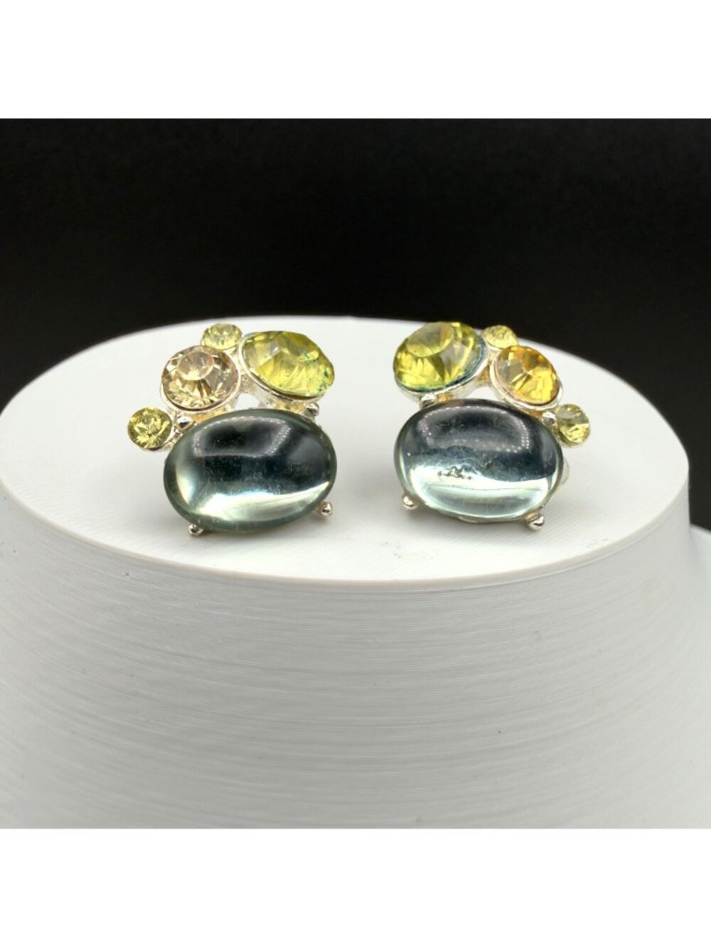 Napier Vintage Clip On Earrings Cabochon Silver Tone Blue Green Yellow READ - Picture 8 of 8